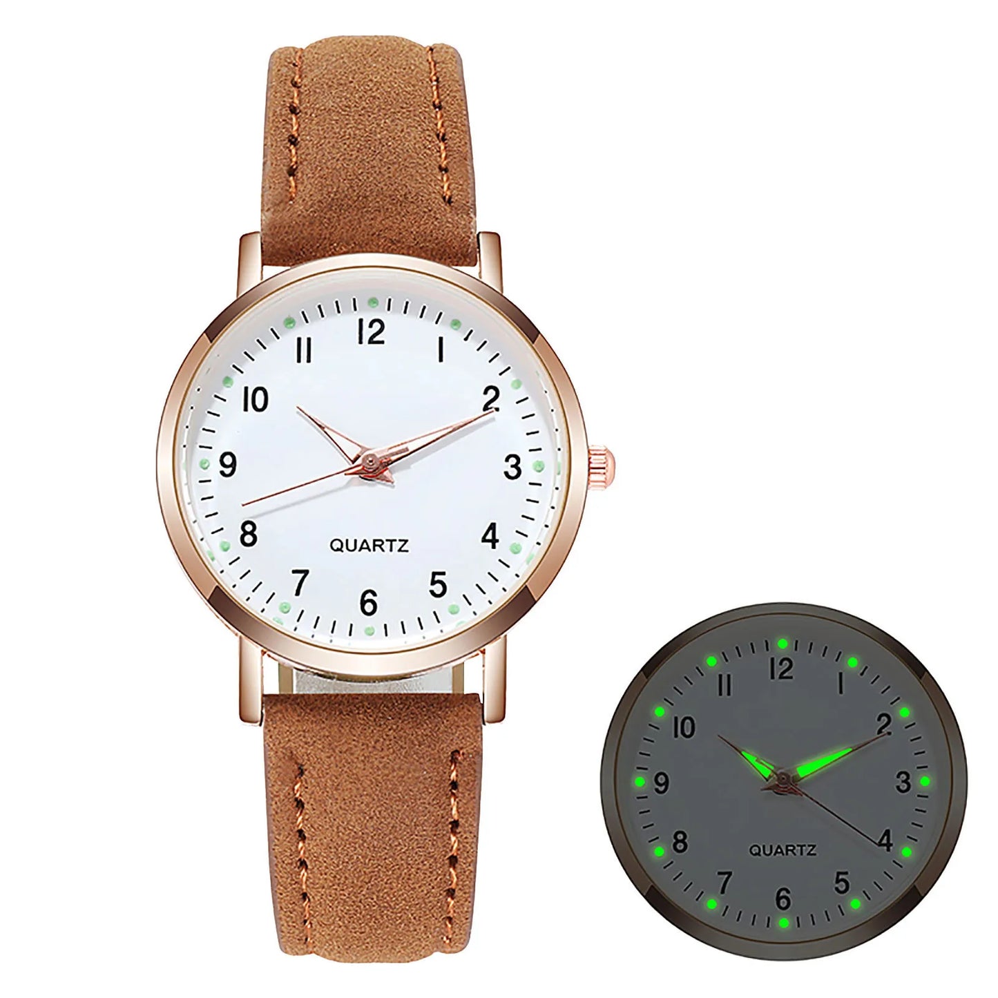 Ladies Retro Quartz Watch Diamond Dial Luminous Leather Strap Watch