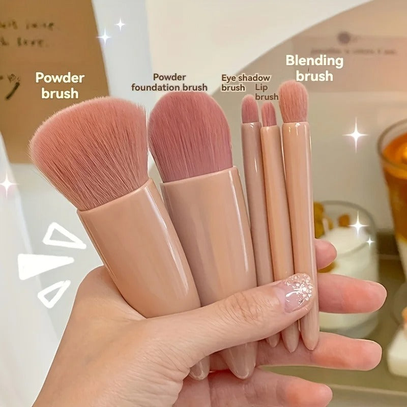 5Pcs Portable Makeup Brush Set with Mirror Foldable Travel Mini Kit