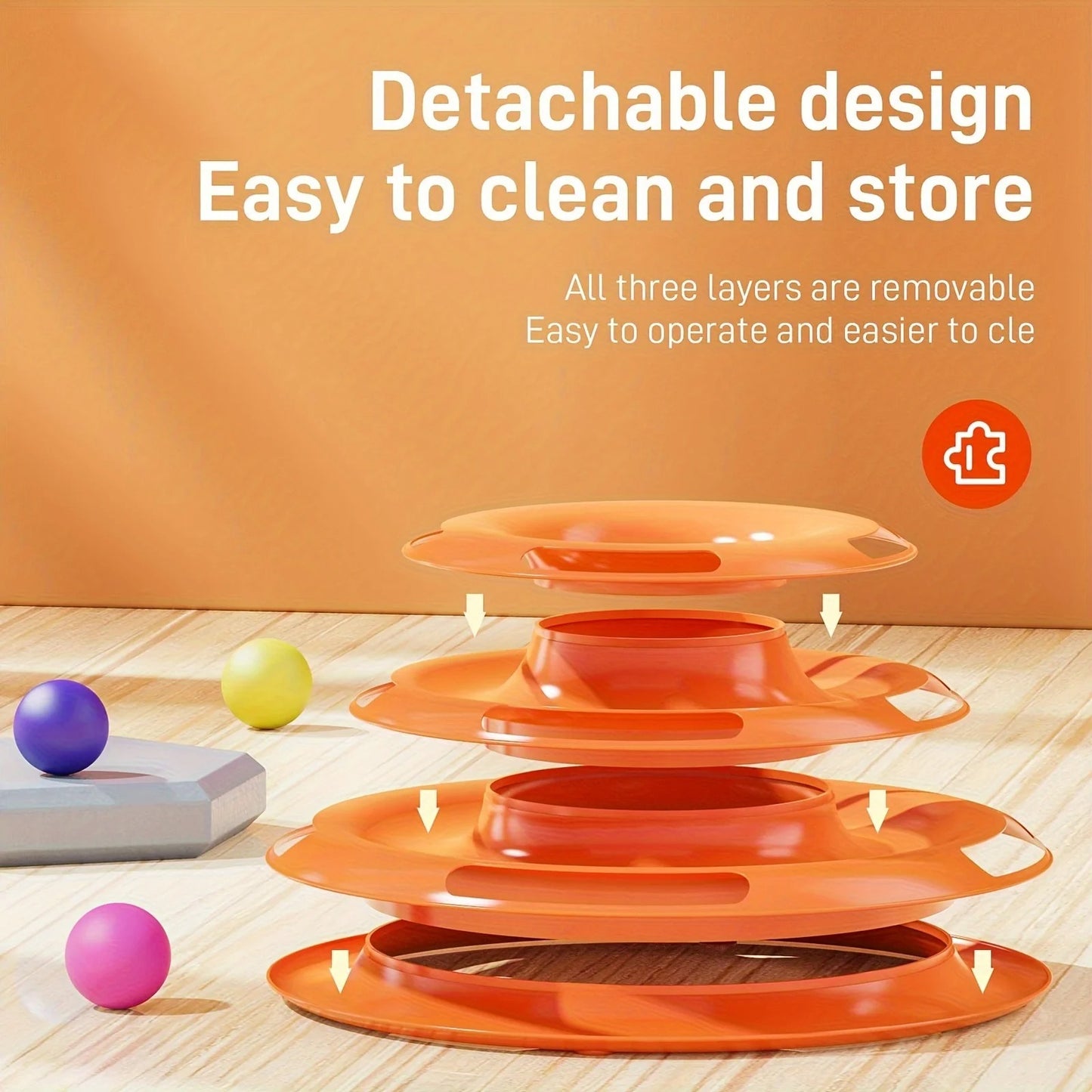 3 Layer Interactive Cat Toy Tower with Rolling Balls Puzzle Game for Cats