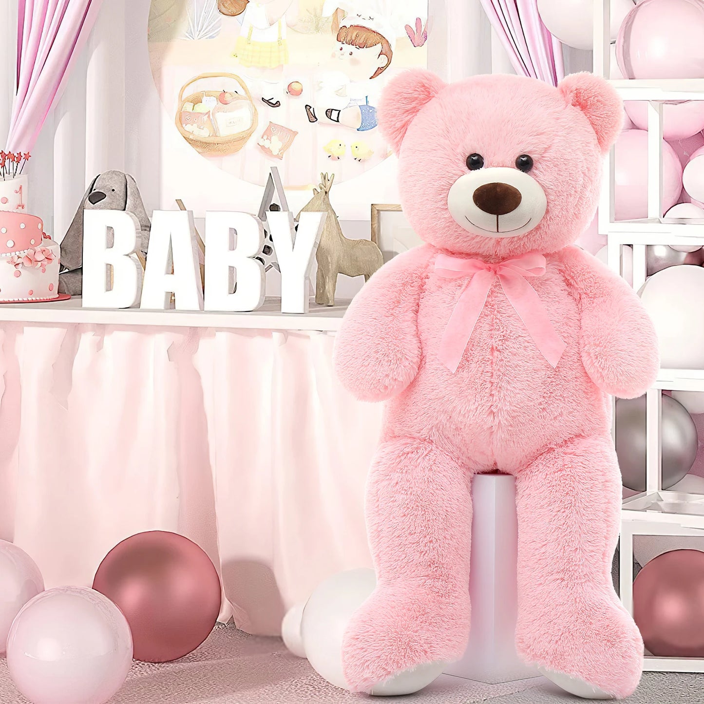MorisMos Giant Teddy Bear Stuffed Animal 3ft-36 inch Big Pink Teddy Bear for Girlfriend Boyfriend Wife Mom Fiancée Valentine's