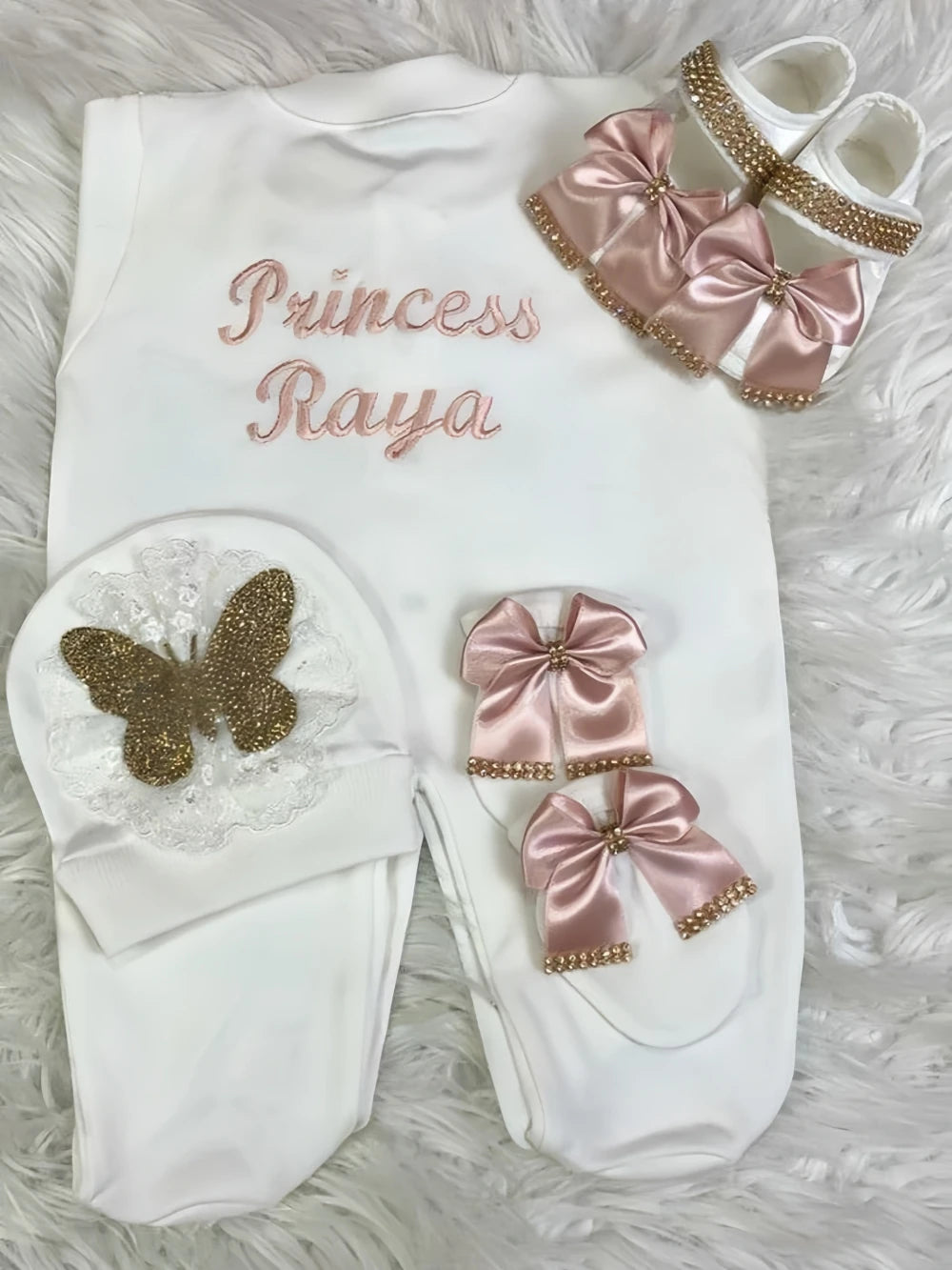 Name Personalized Layette Newborn 4pcs Crown Jewelry Welcome Home Romper Baby Clothes Baby Girl Boy Toddler's Cotton Outfits