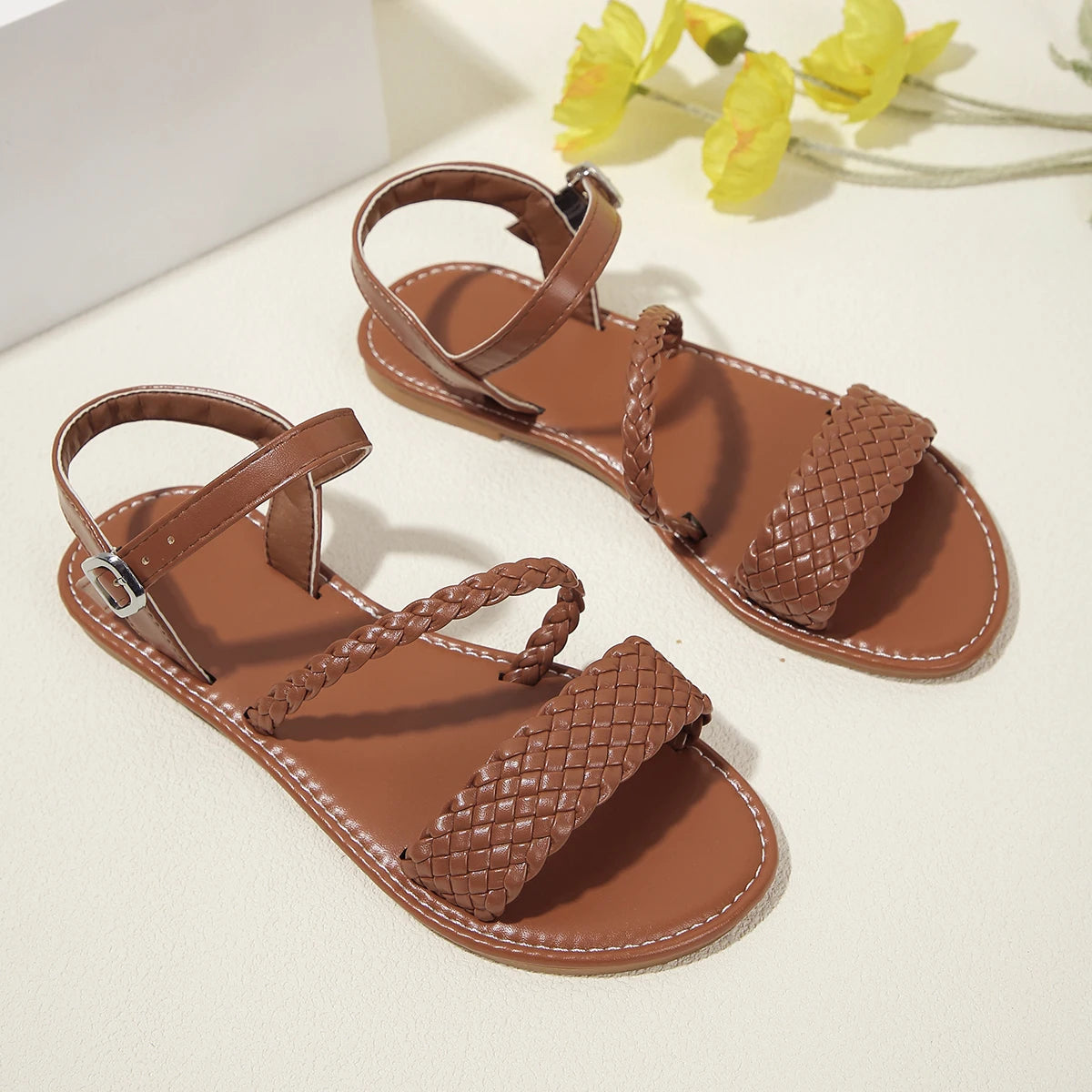 Vitaquera™ -Women’s Flat Sandals Braided Design Brown Casual Comfortable Summer Shoes