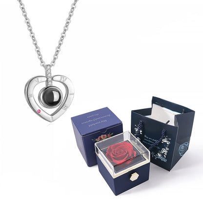 100 Languages I Love You Projection Necklace With Rotating Rose Gift Box 2023 New Creativity Design Romantic Luxury Jewelry Set