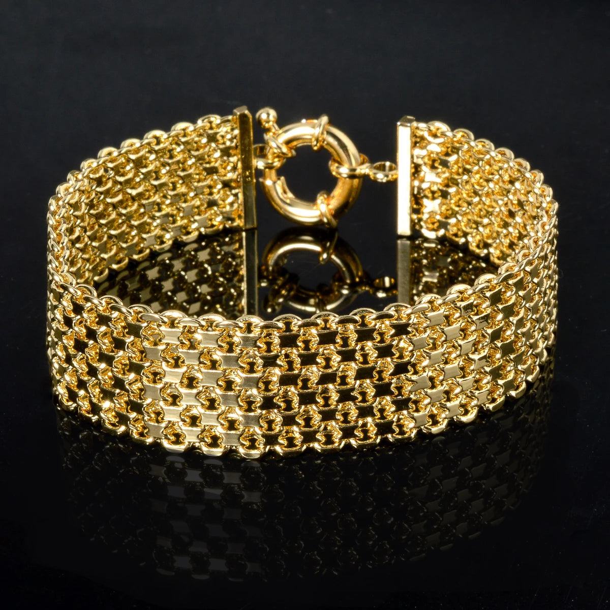 Unisex 18MM Gold Plated Miami Chain Bracelet Punk Hip Hop Wristband