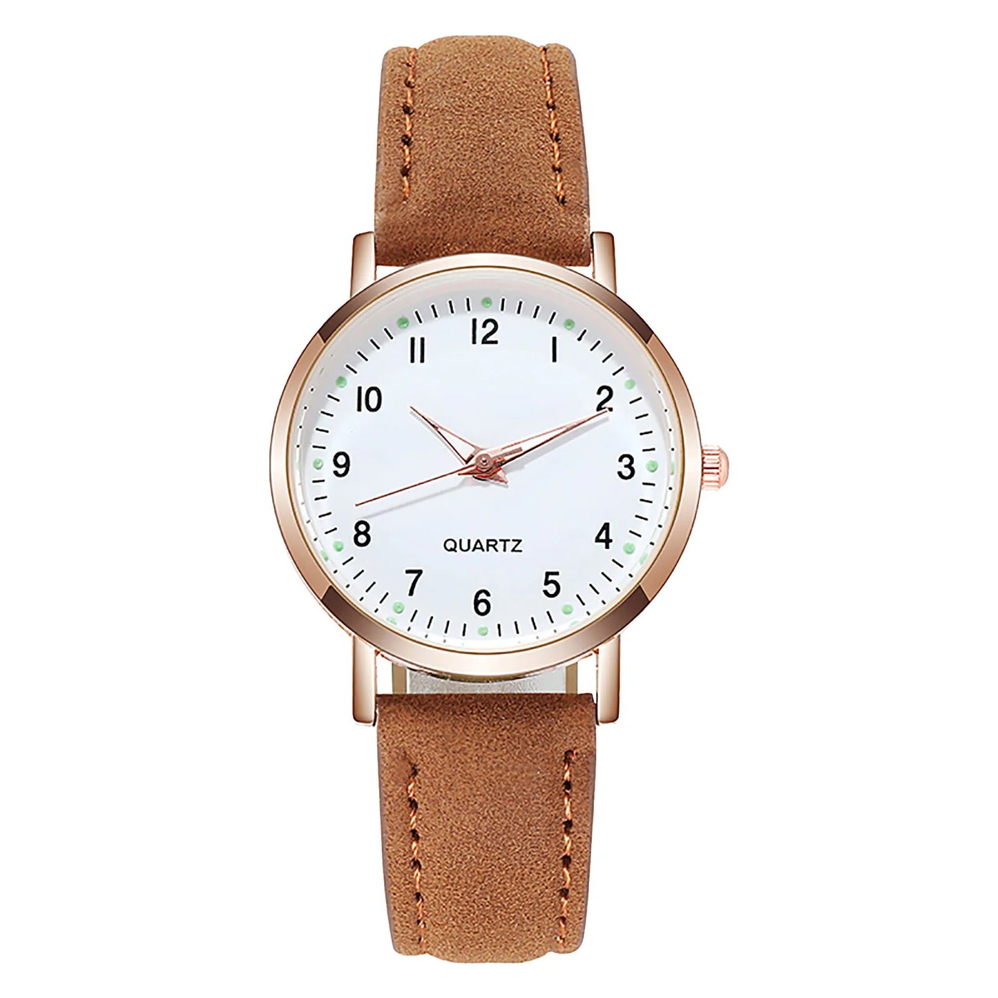 Ladies Retro Quartz Watch Diamond Dial Luminous Leather Strap Watch