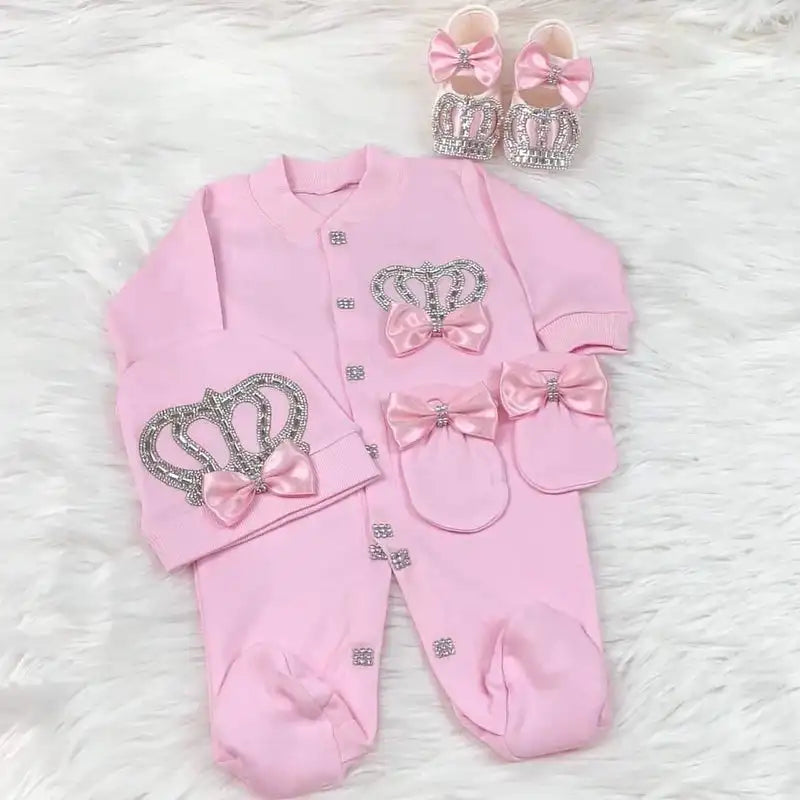 Name Personalized Layette Newborn 4pcs Crown Jewelry Welcome Home Romper Baby Clothes Baby Girl Boy Toddler's Cotton Outfits