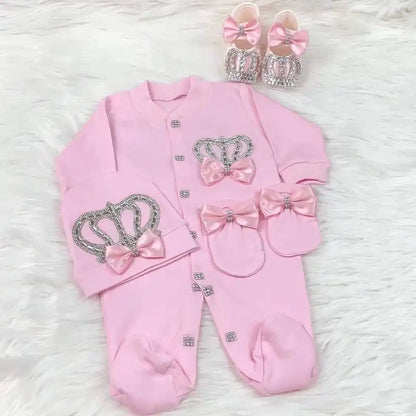 Name Personalized Layette Newborn 4pcs Crown Jewelry Welcome Home Romper Baby Clothes Baby Girl Boy Toddler's Cotton Outfits