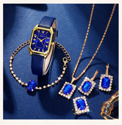 Luxury Fashion Square Women's Watches Brand Ladies Quartz Wristwatch Classic Simple Femme Blue Leather Band Relogio Feminino