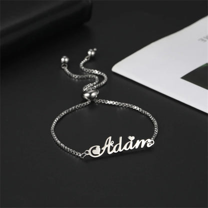 Custom Name Bracelets Hebrew Customized Personalized Name Stainless Steel Jewelry Box Chain Valentine's Day Gifts for Couple