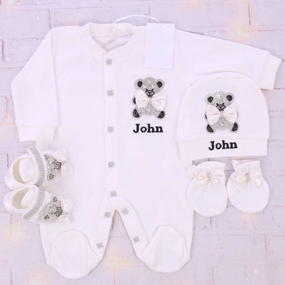 Name Personalized Layette Newborn 4pcs Crown Jewelry Welcome Home Romper Baby Clothes Baby Girl Boy Toddler's Cotton Outfits