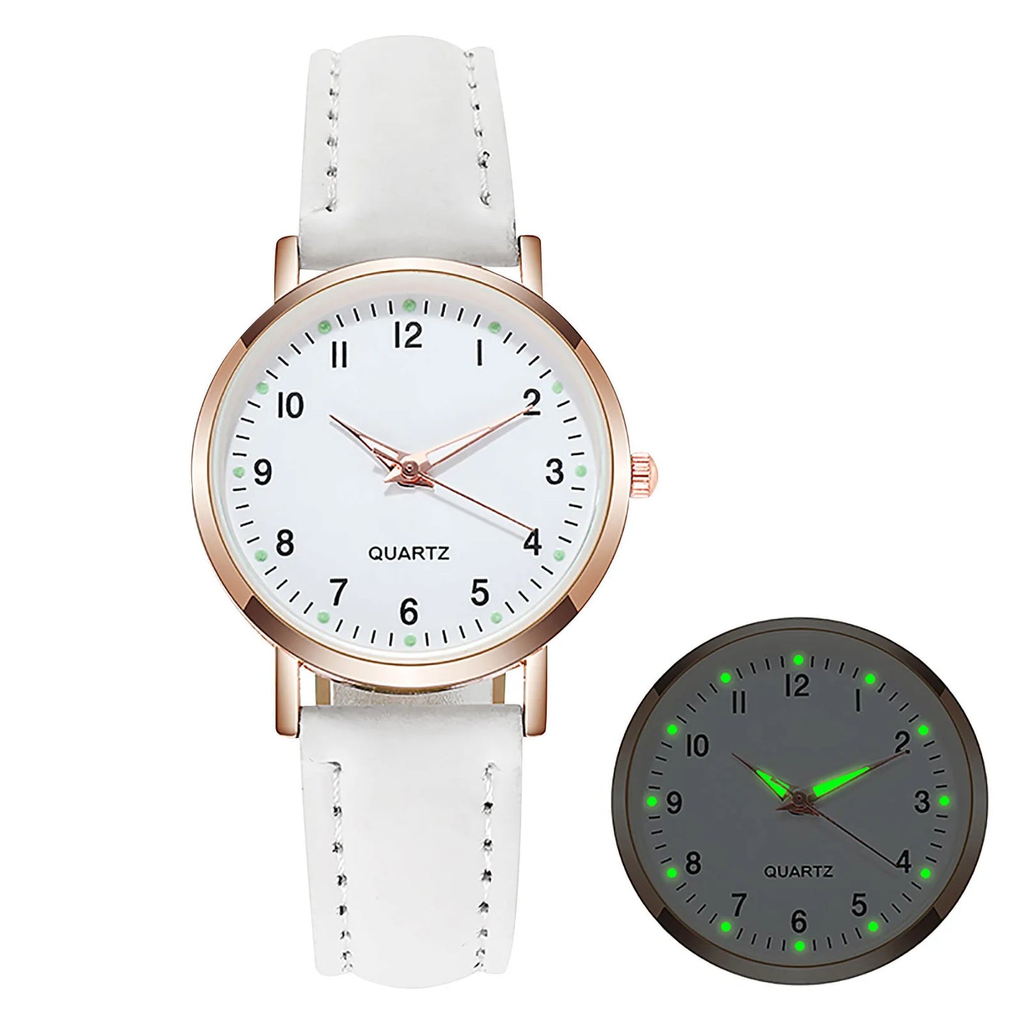 Ladies Retro Quartz Watch Diamond Dial Luminous Leather Strap Watch