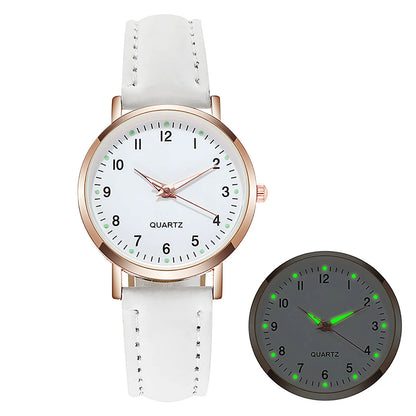 Ladies Retro Quartz Watch Diamond Dial Luminous Leather Strap Watch