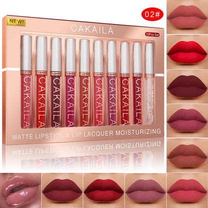 Matte Liquid Lipstick Lip Oil 10pc/set, Waterproof Velvet Lip Gloss Long Lasting Non-transfer Nude Red Pink Daily &Party Makeup