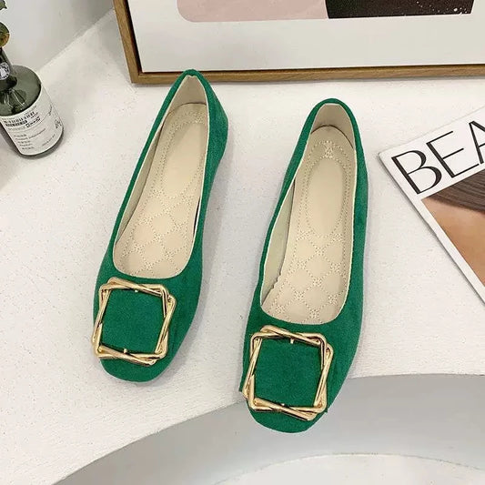 Sorbern Comfortable Flat Women Shoes Slip On Buckle Square Toes Ladies Shoes Custom Colors Size 34-48