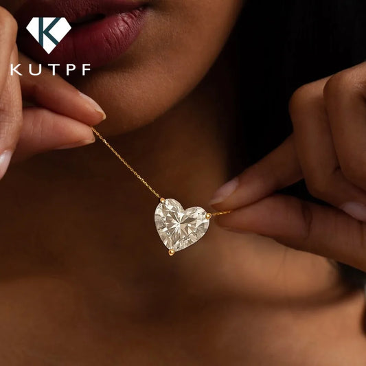 Heart Cut Moissanite Pendant Necklace 925 Silver 18K Gold Plated