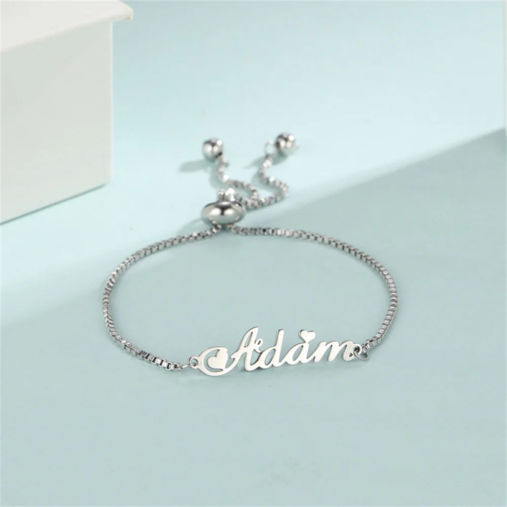 Custom Name Bracelets Hebrew Customized Personalized Name Stainless Steel Jewelry Box Chain Valentine's Day Gifts for Couple