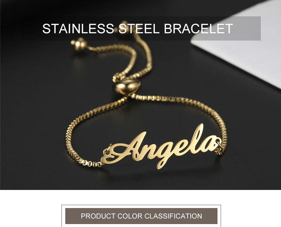 Custom Name Bracelets Hebrew Customized Personalized Name Stainless Steel Jewelry Box Chain Valentine's Day Gifts for Couple