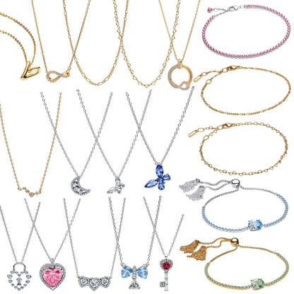 New Original 925 Sterling Silver Butterfly Necklace Star Moon Heart Key Lock Chain Link for Women Jewelry Valentine's Day Gift