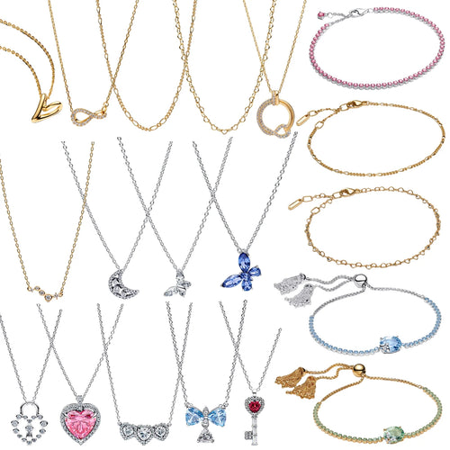 New Original 925 Sterling Silver Butterfly Necklace Star Moon Heart Key Lock Chain Link for Women Jewelry Valentine's Day Gift