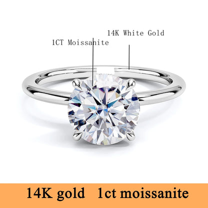 Real Gold 14K Moissanite Women's Ring Simplicity AU585 K Gold Diamond Wedding Band Bride Engagement Jewelry Mother Lovers Gift