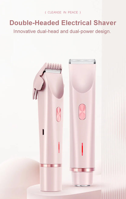 2-in-1 Women Electric Razor Painless Bikini and body hair Trimmer Wet Dry Rechargeable