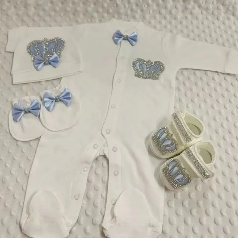 Name Personalized Layette Newborn 4pcs Crown Jewelry Welcome Home Romper Baby Clothes Baby Girl Boy Toddler's Cotton Outfits