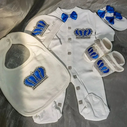 Name Personalized Layette Newborn 4pcs Crown Jewelry Welcome Home Romper Baby Clothes Baby Girl Boy Toddler's Cotton Outfits