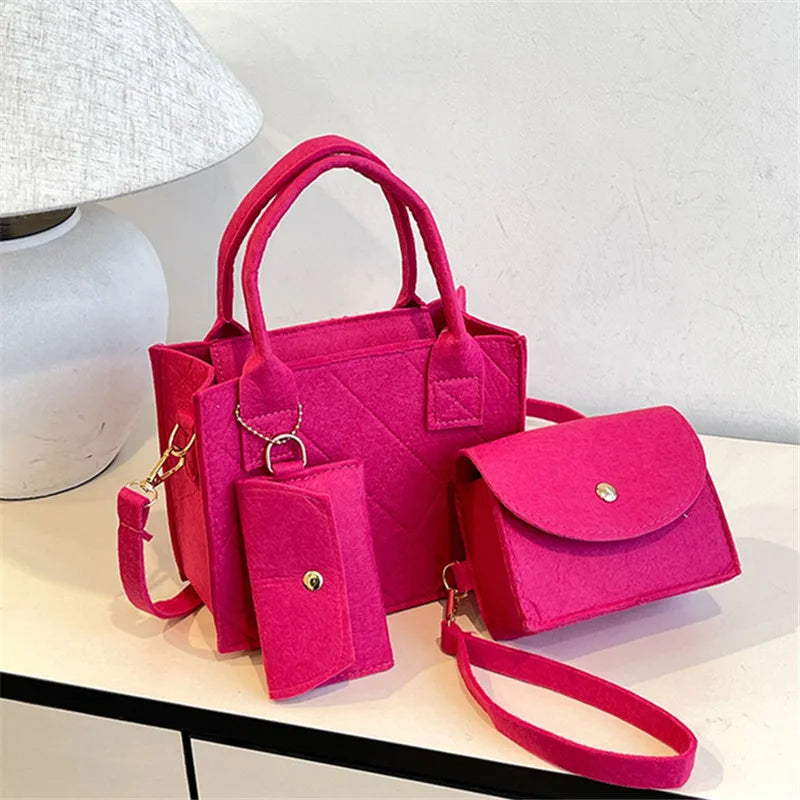3pcs/set Embossed Women's Handbag Stylish Crossbody Bag, Clutch and Wallet, Solid Color Fabric Shoulder Bag for Women Daily Use