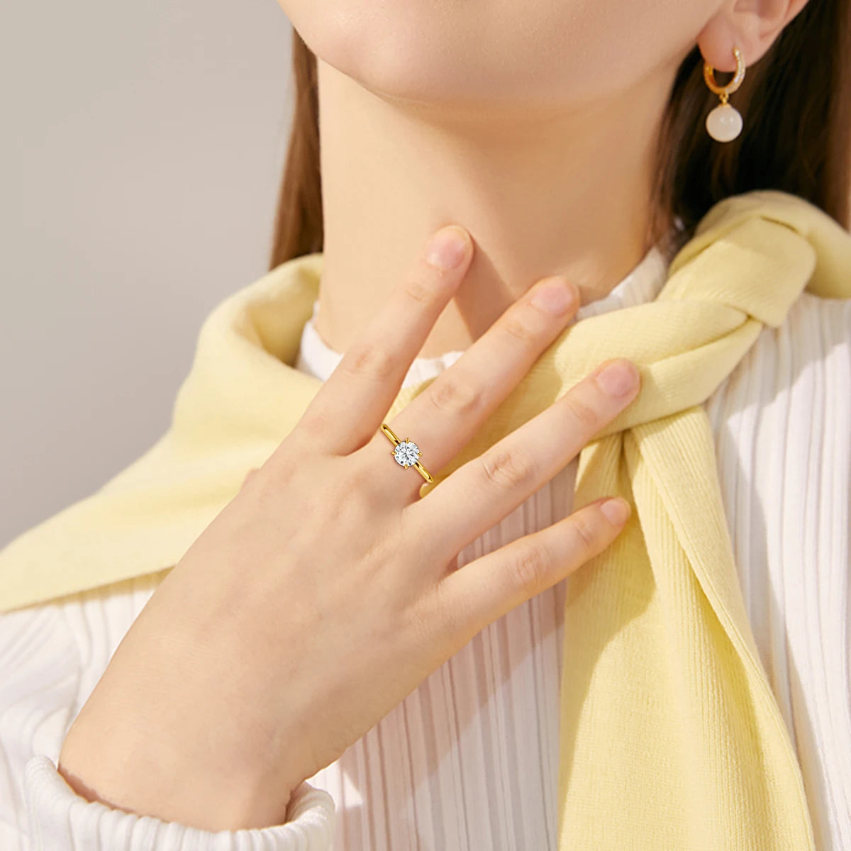 Real Gold 14K Moissanite Women's Ring Simplicity AU585 K Gold Diamond Wedding Band Bride Engagement Jewelry Mother Lovers Gift