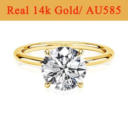 Real Gold 14K Moissanite Women's Ring Simplicity AU585 K Gold Diamond Wedding Band Bride Engagement Jewelry Mother Lovers Gift