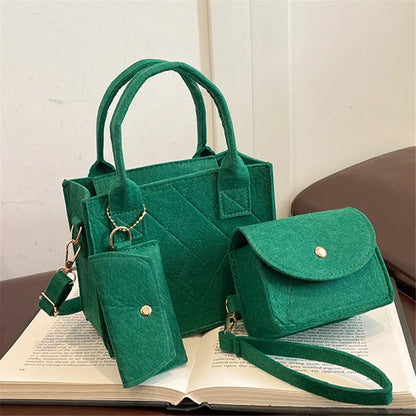 3pcs/set Embossed Women's Handbag Stylish Crossbody Bag, Clutch and Wallet, Solid Color Fabric Shoulder Bag for Women Daily Use