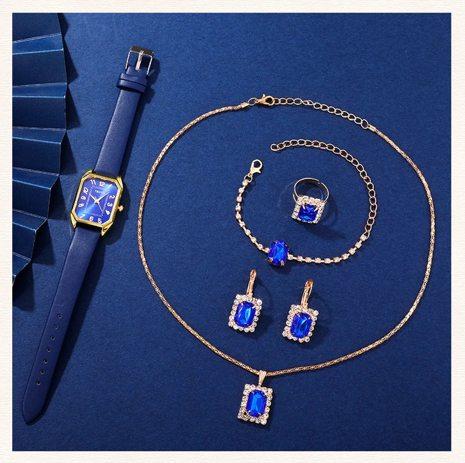 Luxury Fashion Square Women's Watches Brand Ladies Quartz Wristwatch Classic Simple Femme Blue Leather Band Relogio Feminino