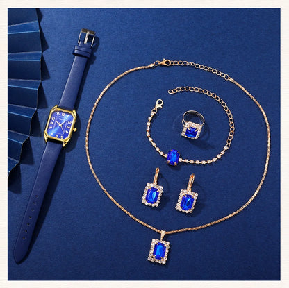 Luxury Fashion Square Women's Watches Brand Ladies Quartz Wristwatch Classic Simple Femme Blue Leather Band Relogio Feminino