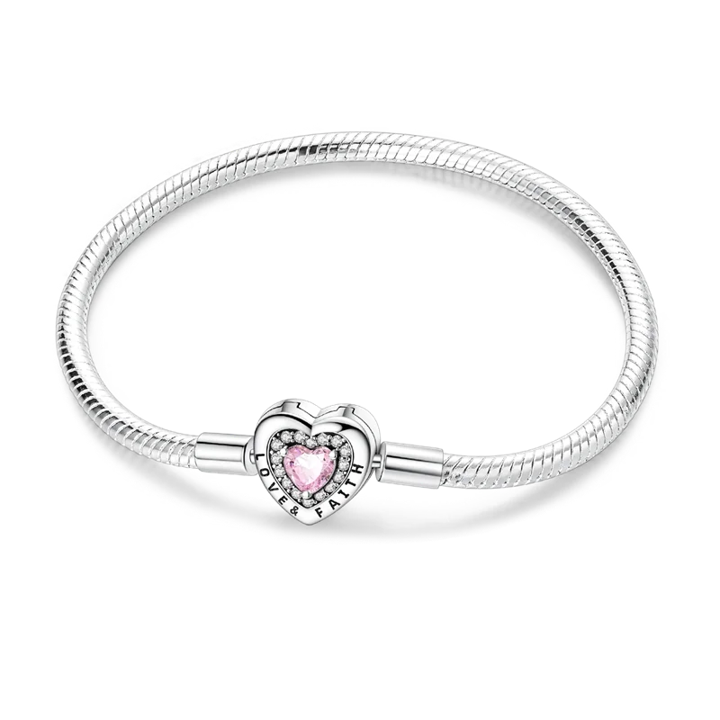 925 Sterling Silver Bracelets 17-20CM Original Golden Sparkling Heart Shaped Bracelet Fit DIY Charms Beads Fashion Women Jewelry