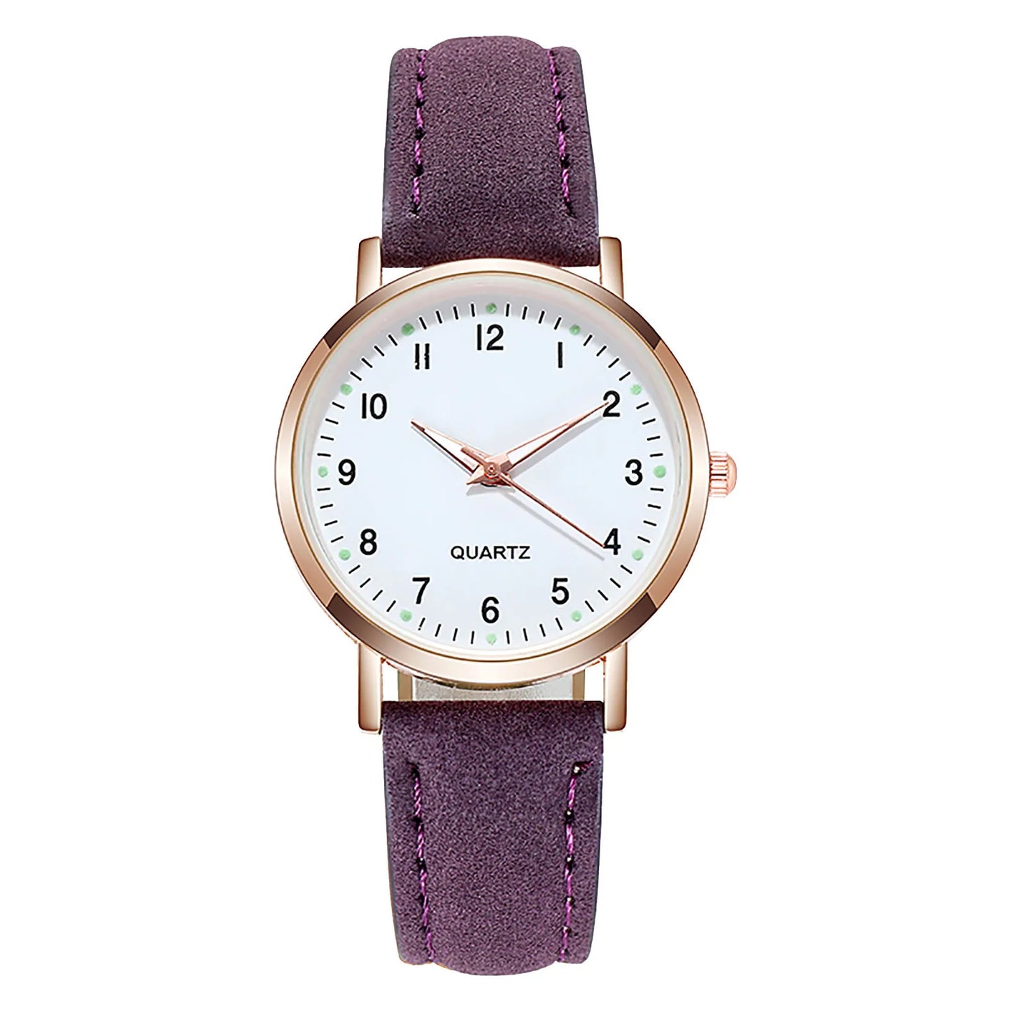 Ladies Retro Quartz Watch Diamond Dial Luminous Leather Strap Watch
