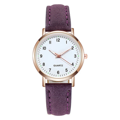 Ladies Retro Quartz Watch Diamond Dial Luminous Leather Strap Watch