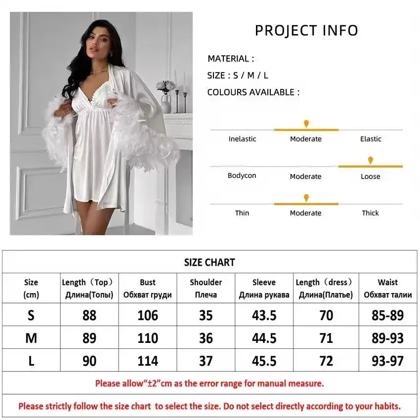 Wedding Bride Robe Feather Kimono Sexy Satin Sleepwear Gown