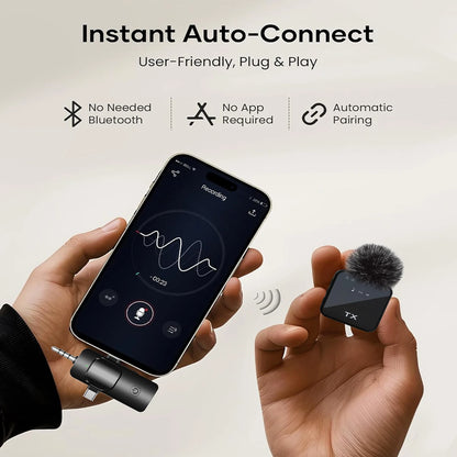 3 in 1 Wireless Lavalier Microphone Noise Reduction Mic for Video Recording