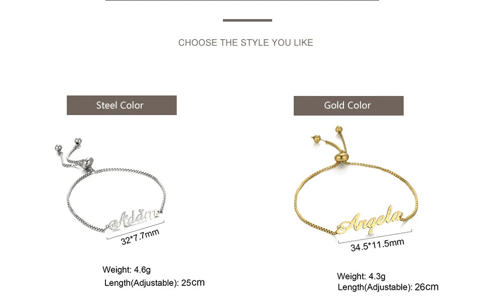 Custom Name Bracelets Hebrew Customized Personalized Name Stainless Steel Jewelry Box Chain Valentine's Day Gifts for Couple