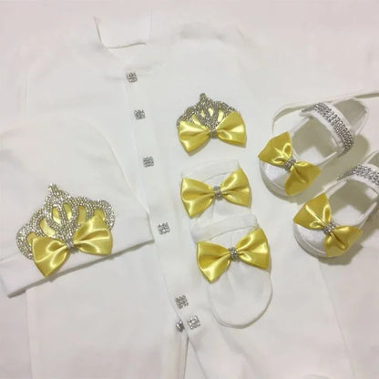 Name Personalized Layette Newborn 4pcs Crown Jewelry Welcome Home Romper Baby Clothes Baby Girl Boy Toddler's Cotton Outfits