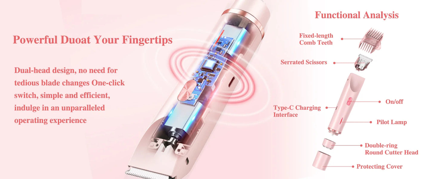 2-in-1 Women Electric Razor Painless Bikini and body hair Trimmer Wet Dry Rechargeable