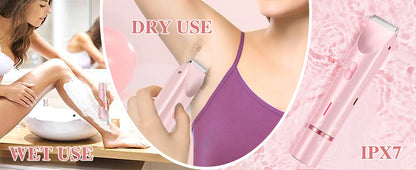 2-in-1 Women Electric Razor Painless Bikini and body hair Trimmer Wet Dry Rechargeable