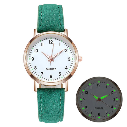 Ladies Retro Quartz Watch Diamond Dial Luminous Leather Strap Watch
