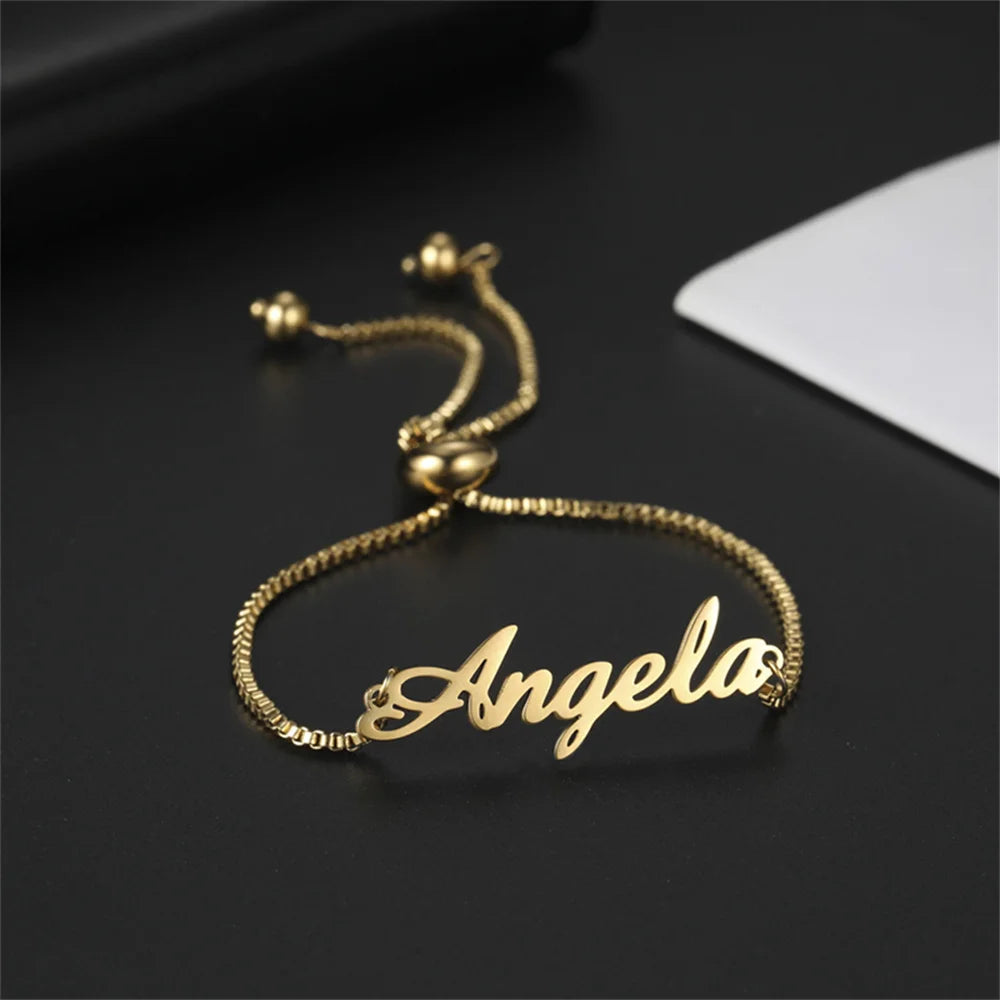 Custom Name Bracelets Hebrew Customized Personalized Name Stainless Steel Jewelry Box Chain Valentine's Day Gifts for Couple