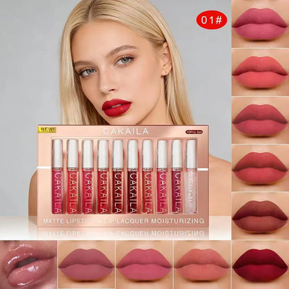 Matte Liquid Lipstick Lip Oil 10pc/set, Waterproof Velvet Lip Gloss Long Lasting Non-transfer Nude Red Pink Daily &Party Makeup