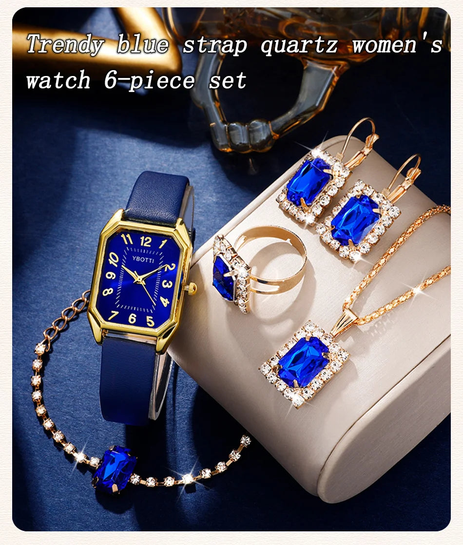 Luxury Fashion Square Women's Watches Brand Ladies Quartz Wristwatch Classic Simple Femme Blue Leather Band Relogio Feminino