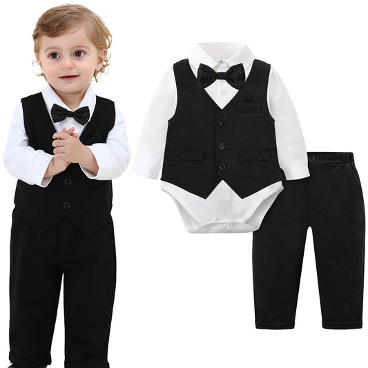 Baby Tuxedo Boys Suit Infant Wedding Gentleman Formal Dress Easter Ring Bearer Outfit Set Toddler Birthday Party Gift Clothes