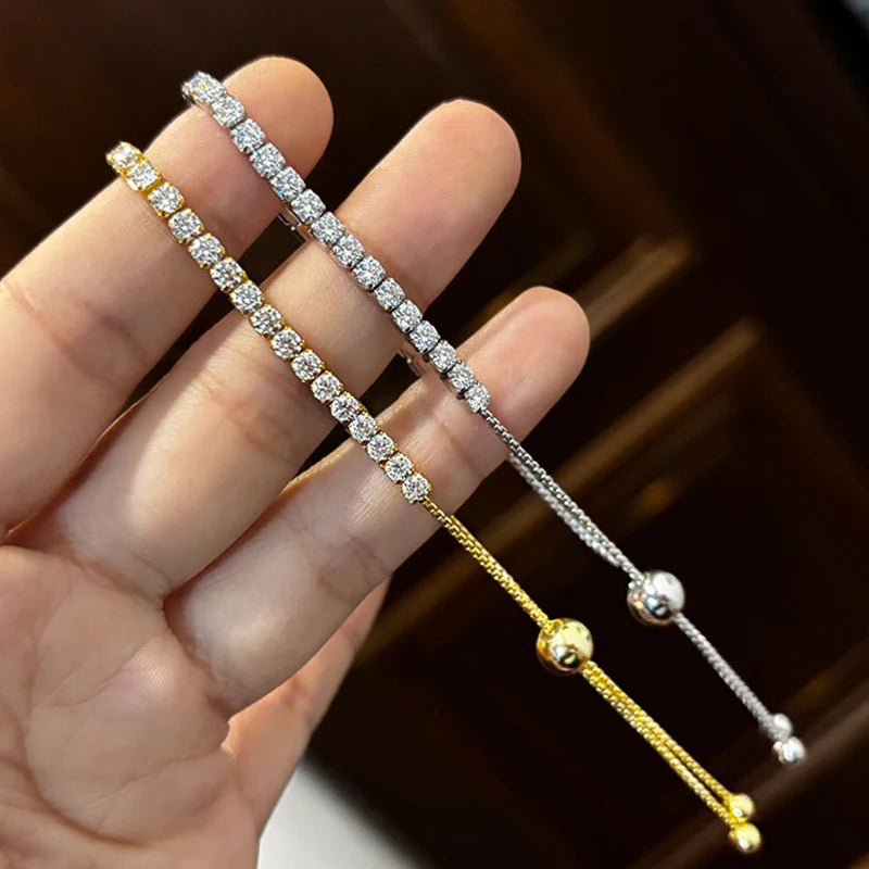 Luxury Moissanite Bracelet 925 Sterling Silver Adjustable Women Jewellery