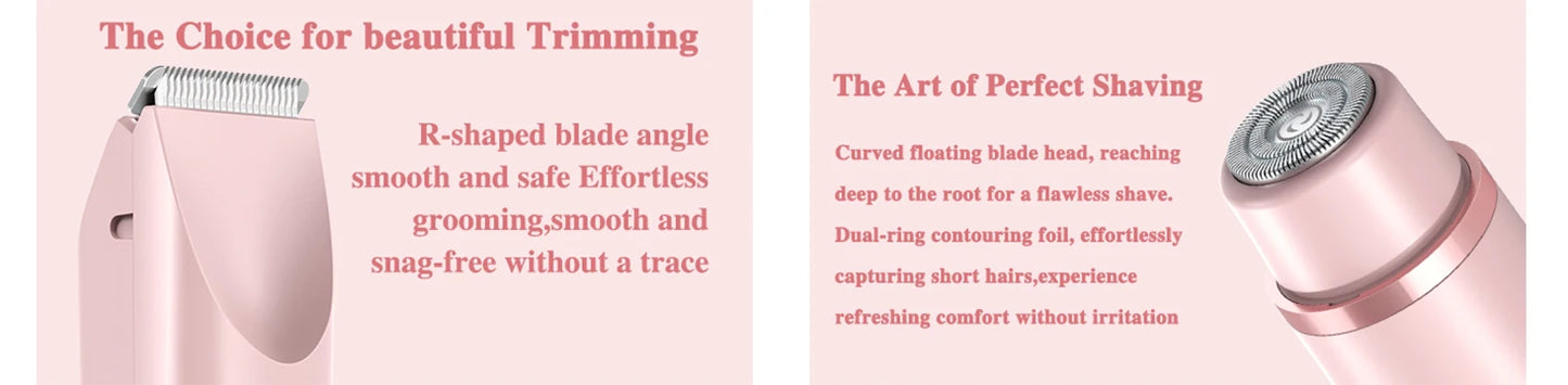 2-in-1 Women Electric Razor Painless Bikini and body hair Trimmer Wet Dry Rechargeable