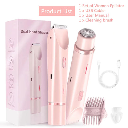 2-in-1 Women Electric Razor Painless Bikini and body hair Trimmer Wet Dry Rechargeable